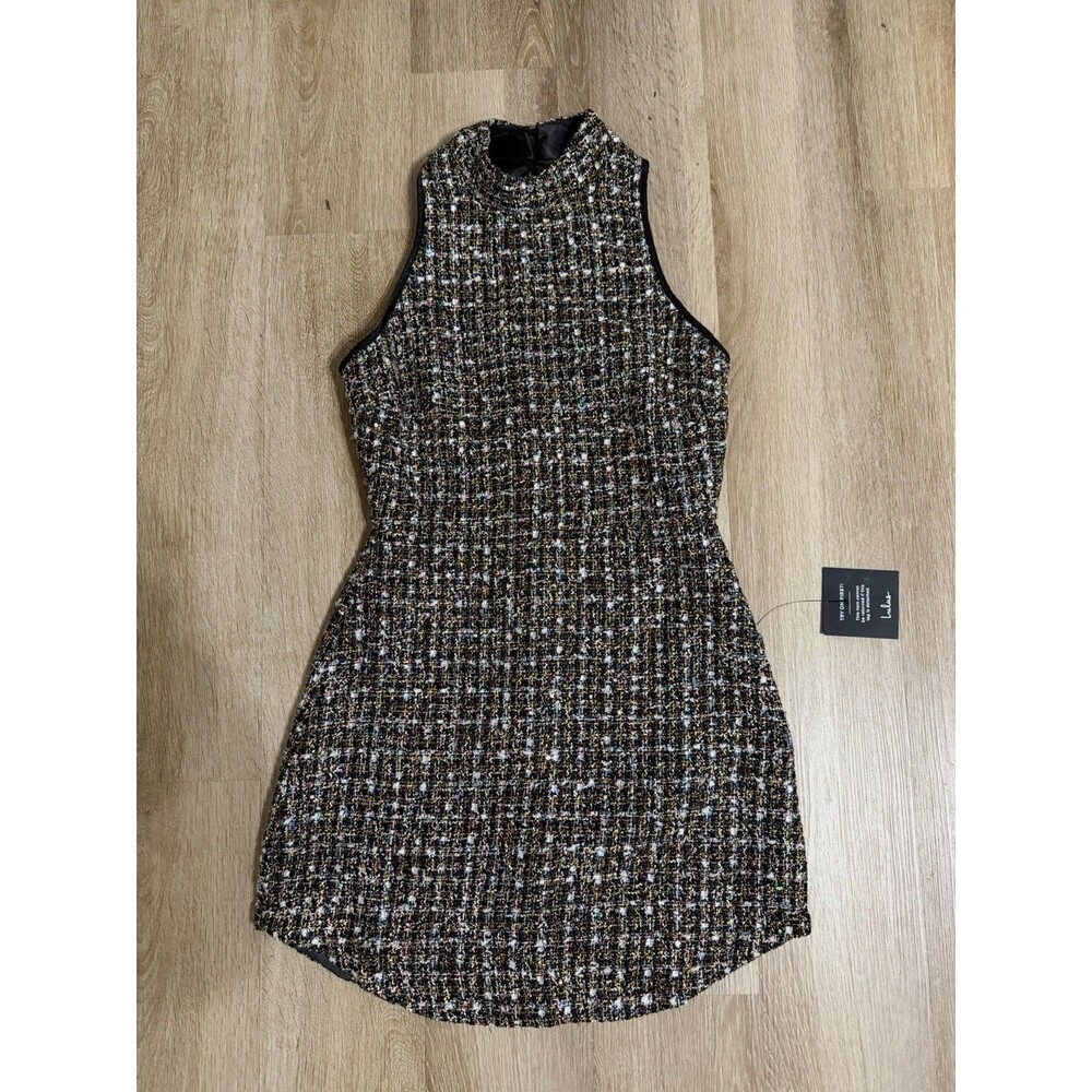 Lulus NWT Glittery Poise Black Multi Tweed Sleeveless Mini Dress Cocktail Small